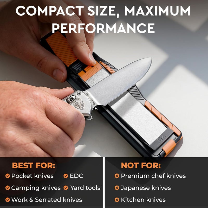 Sharp Pebble Orange Ninja Pocket Knife Sharpener with Guided Diamond Whetstones – 8-in-1 Tool Sharpener for EDC, Outdoor, Hunting & Camping Knives - Includes Diamond Rod, Leather Strop & Fire Starter - Image 5